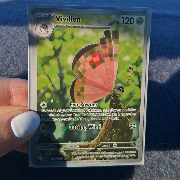 Pokemon Vivillon Trading Card - Pink and Green